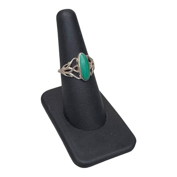 Vintage Malachite Oval Interlocking Hearts Sterling Silver Ring Abstract Sz 6.5 - Picture 2 of 9